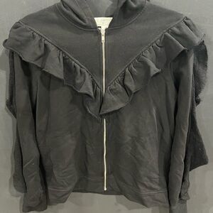 COPY - Like new anthro T.La Black Ruffle Hoodie with zip - size S